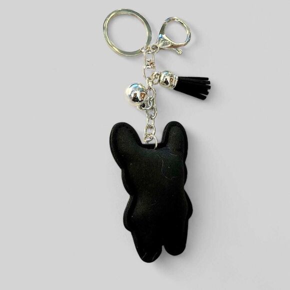 Sparkling Cartoon French Bulldog Badge Charm Keychain with Rhinestones and Tasse - Picture 5 of 5